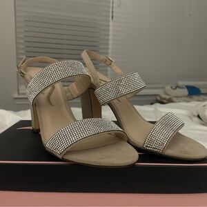 Elegant rhinestone Beige and Silver Women's Heels. by Nina.  NWOT